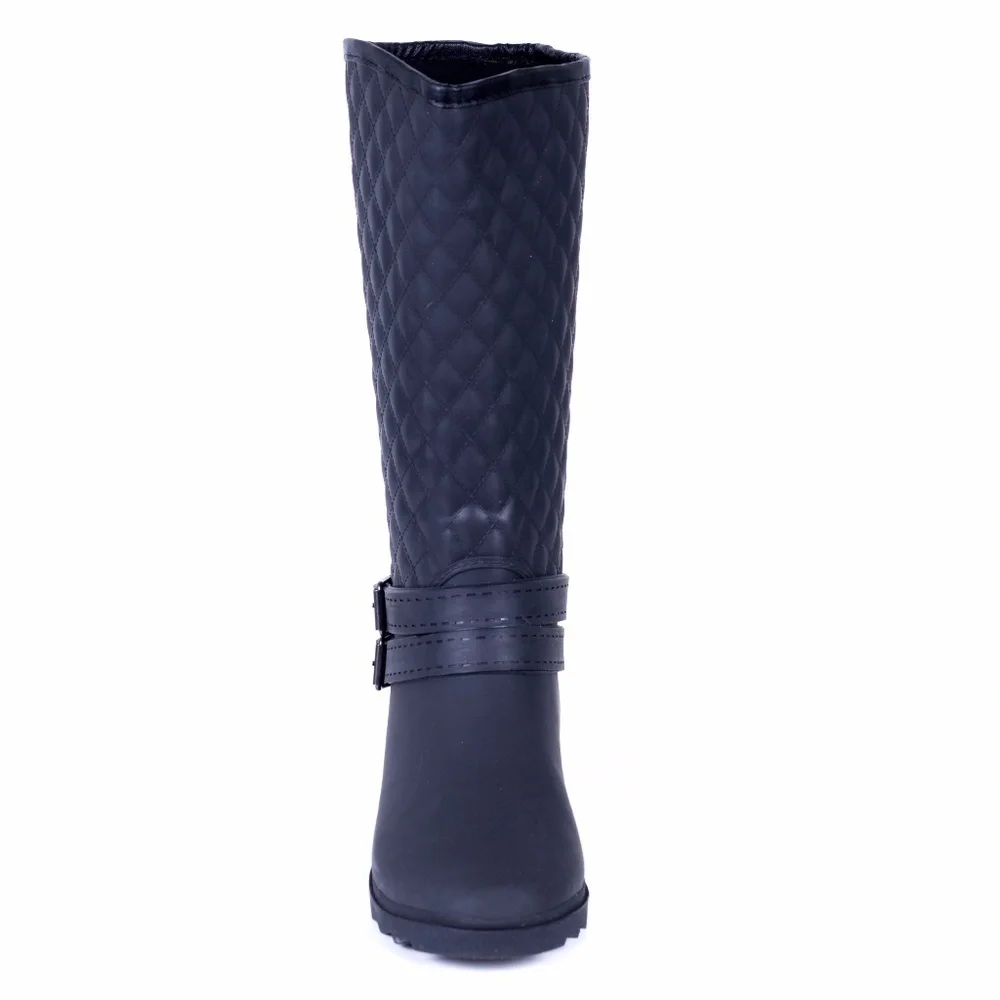 Women Tall Matte Rain Boots, RB-1904, Quilted Black